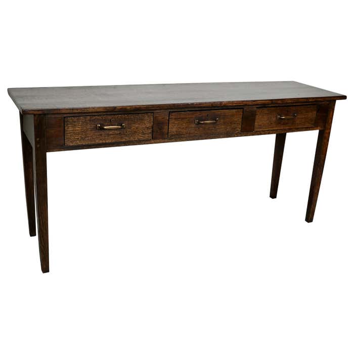 Vintage English Rustic Farmhouse Oak Side Table, 1930s