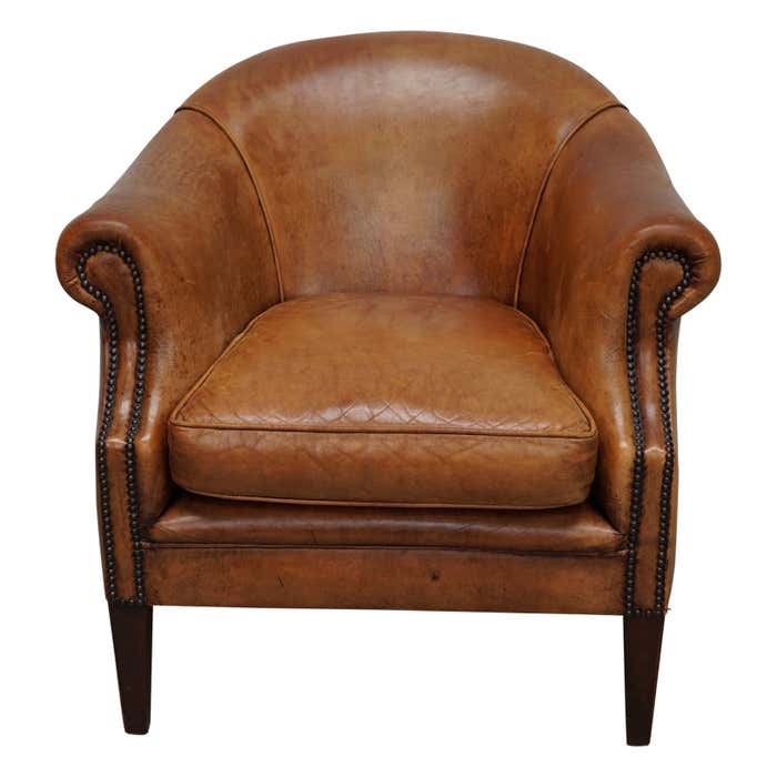 Vintage Dutch Cognac Colored Leather Club Chair