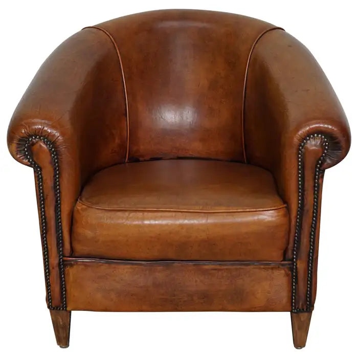 Vintage Dutch Cognac Colored Leather Club Chair