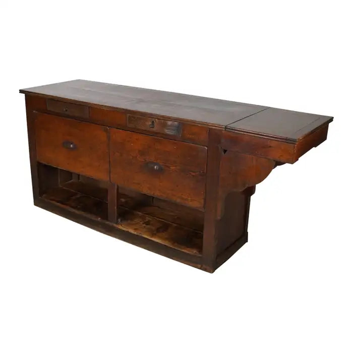 Antique French Oak Shop Counter Cabinet / Kitchen Island, circa 1900s