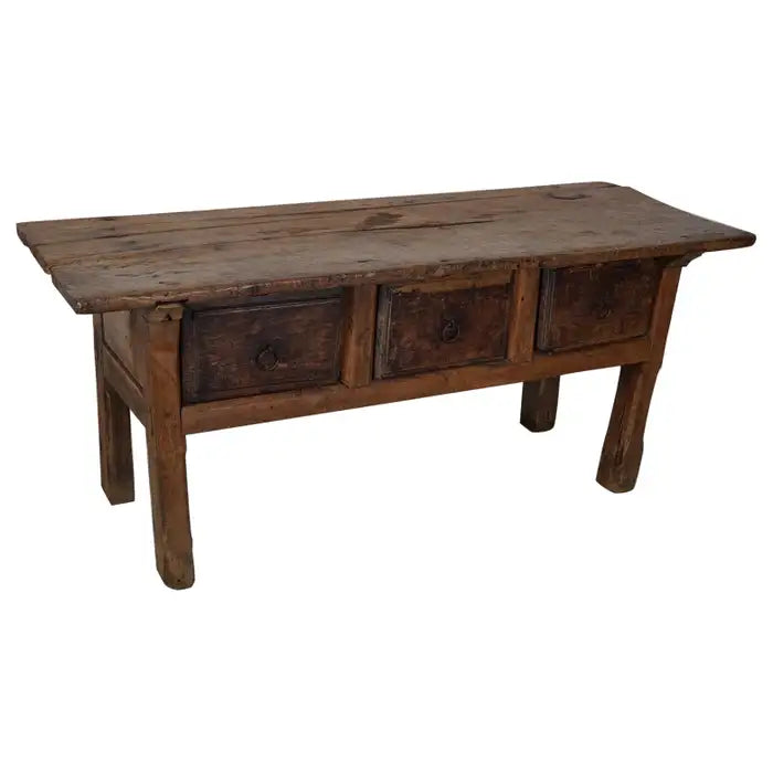 Antique Spanish Rustic Farmhouse Chestnut Side Table / Console, 18th Century