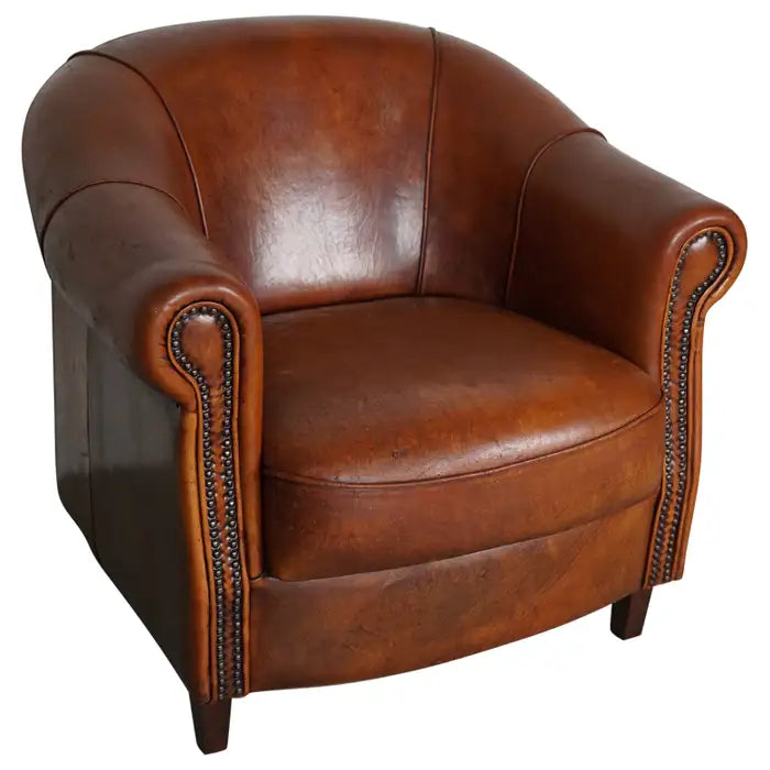 Vintage Dutch Cognac Colored Leather Club Chair