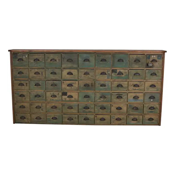 Industrial Large French Painted Pine Hardware Store Cabinet, 1950s