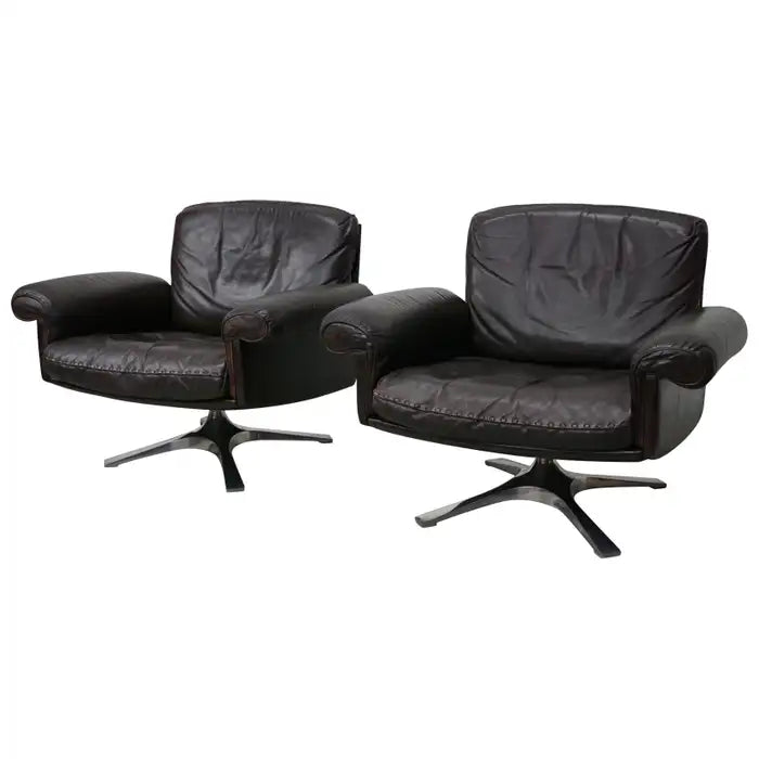 Pair of Vintage De Sede DS-31 Swivel Armchairs in Brown Leather