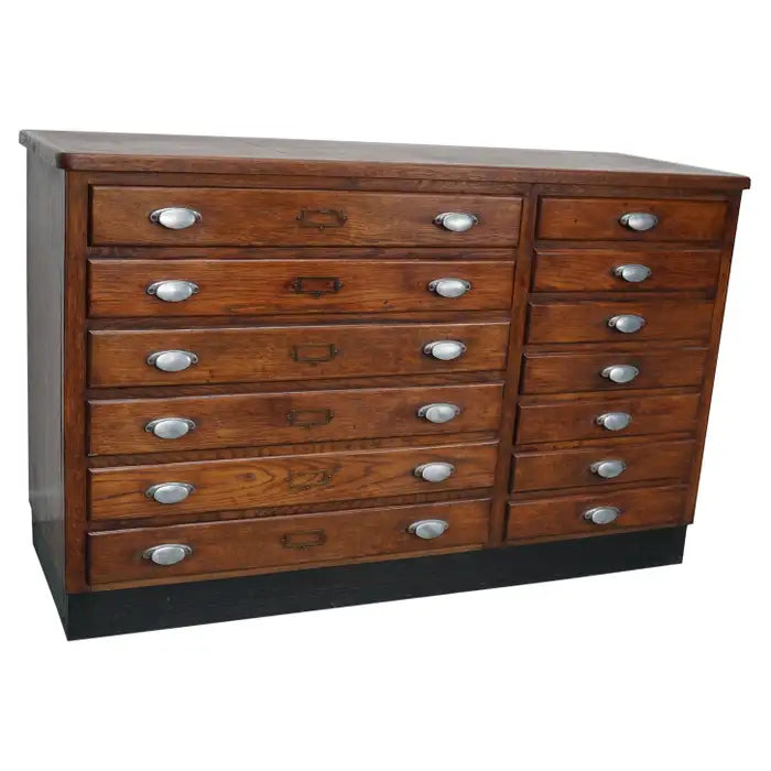 Vintage French Oak Fabric Store Apothecary Cabinet, 1950s