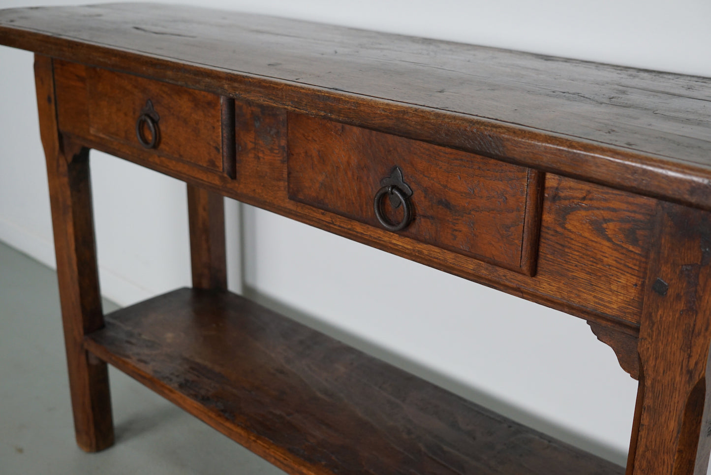 Antique French Rustic Farmhouse Oak Side Table, 19th Century