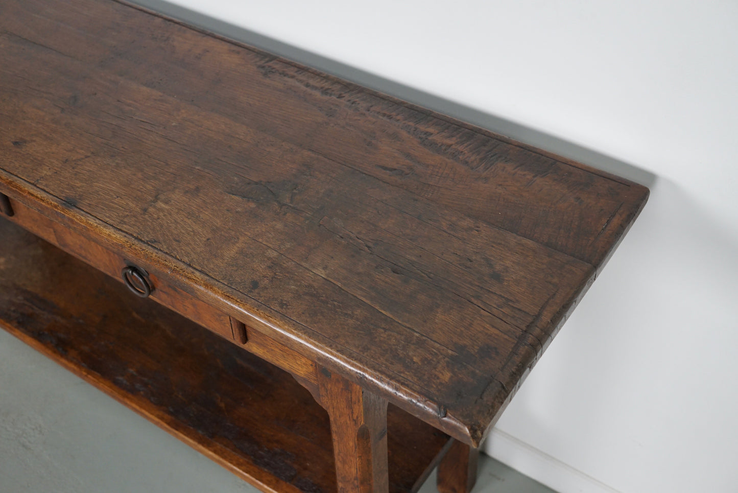 Antique French Rustic Farmhouse Oak Side Table, 19th Century