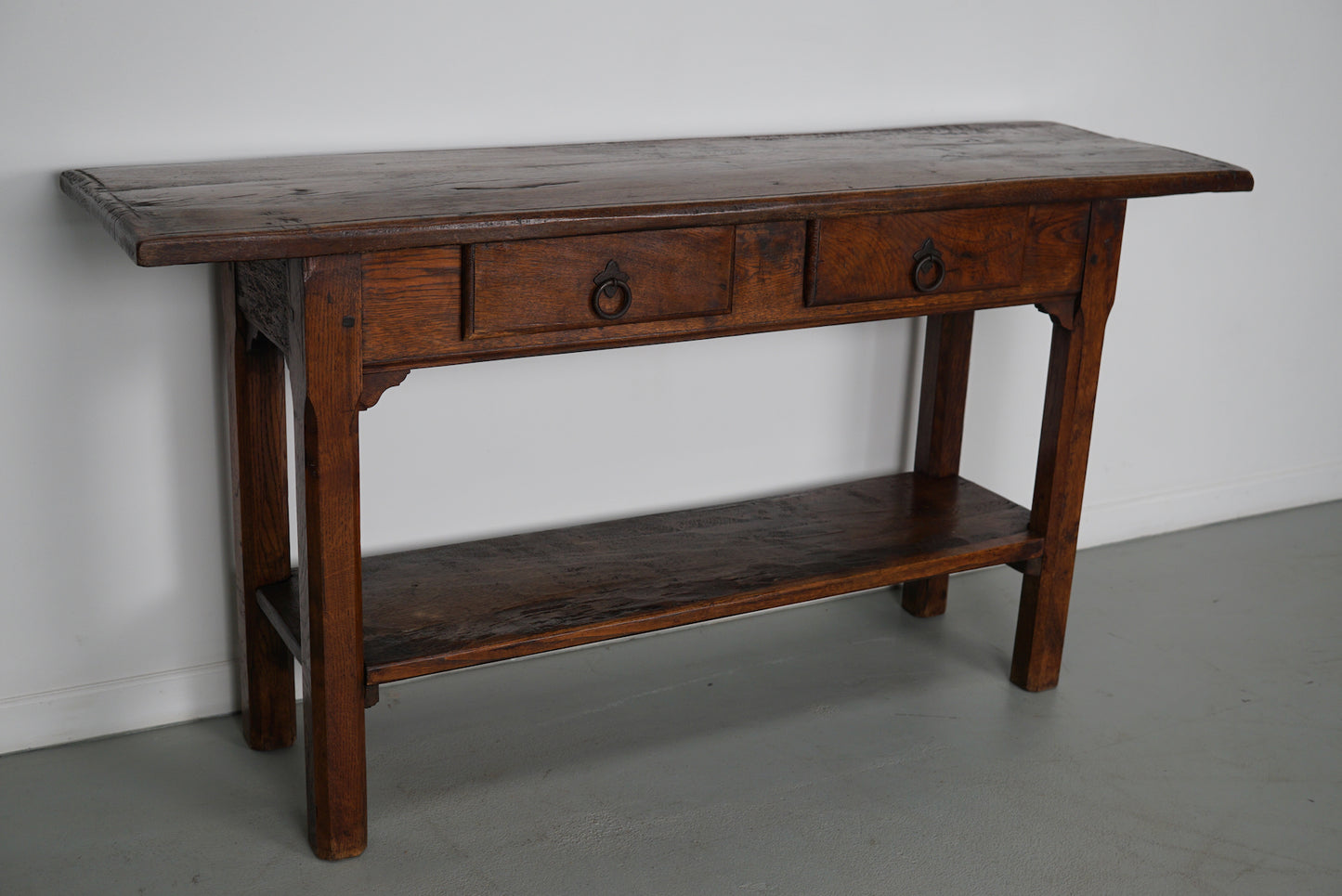 Antique French Rustic Farmhouse Oak Side Table, 19th Century
