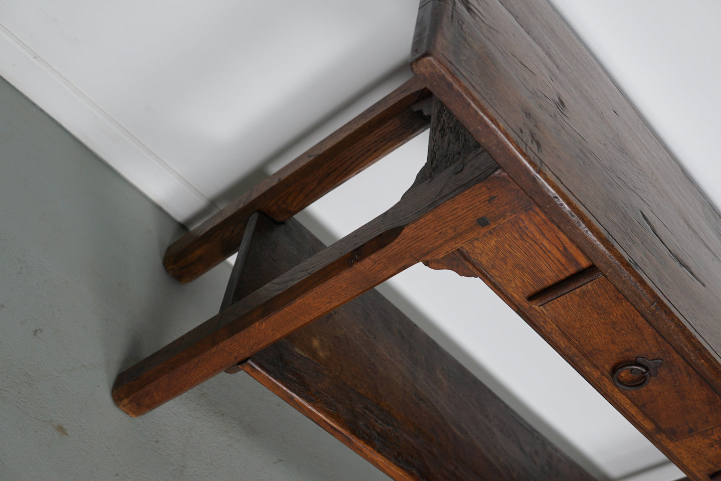 Antique French Rustic Farmhouse Oak Side Table, 19th Century