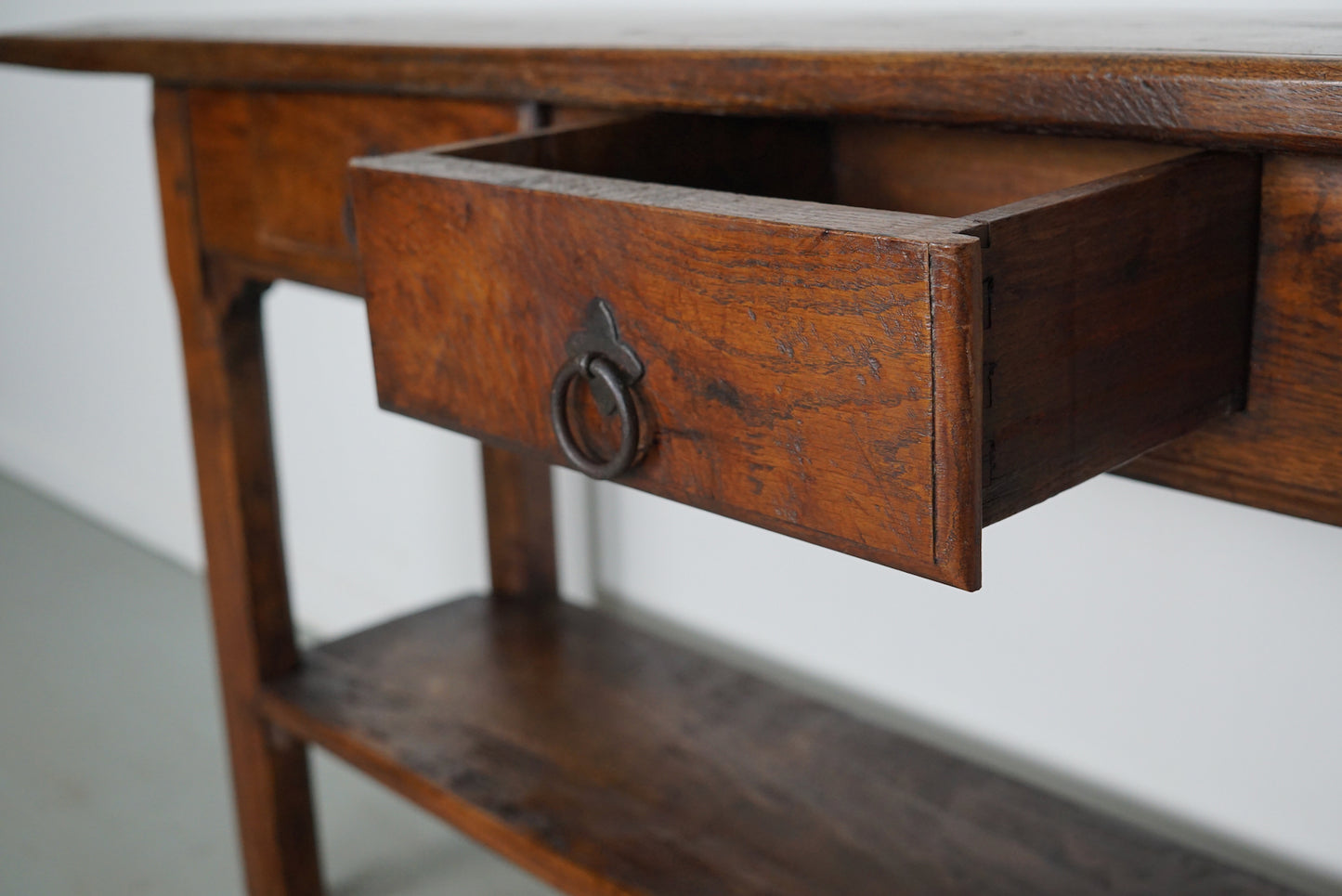 Antique French Rustic Farmhouse Oak Side Table, 19th Century