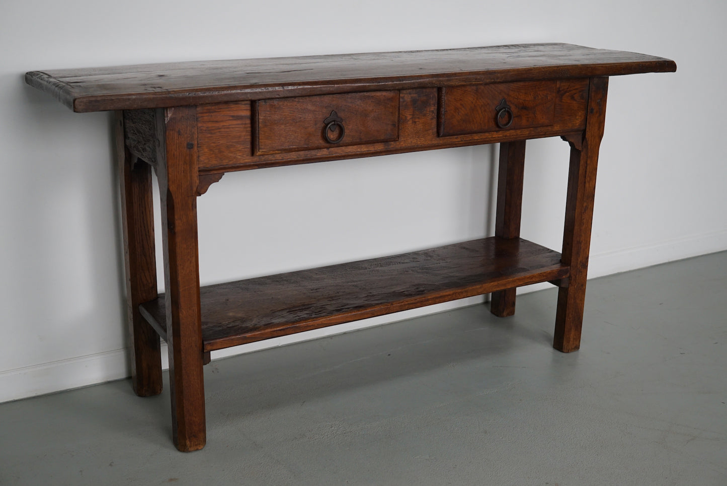 Antique French Rustic Farmhouse Oak Side Table, 19th Century