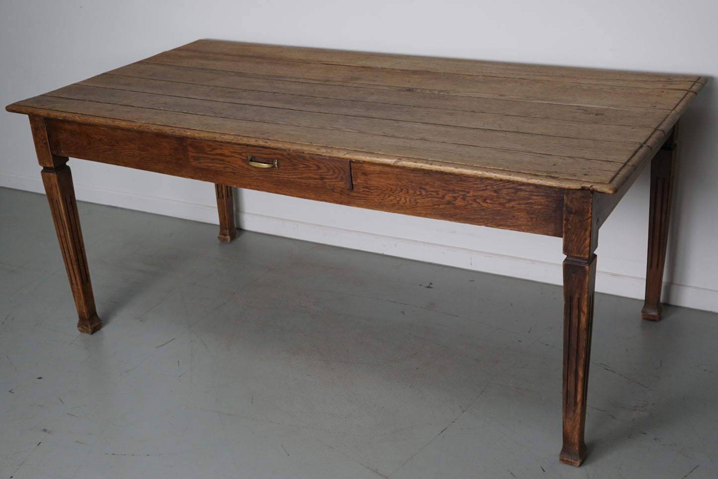 Rustic Dutch Greyed Oak Art Deco Style Dining Table, 1920/30s
