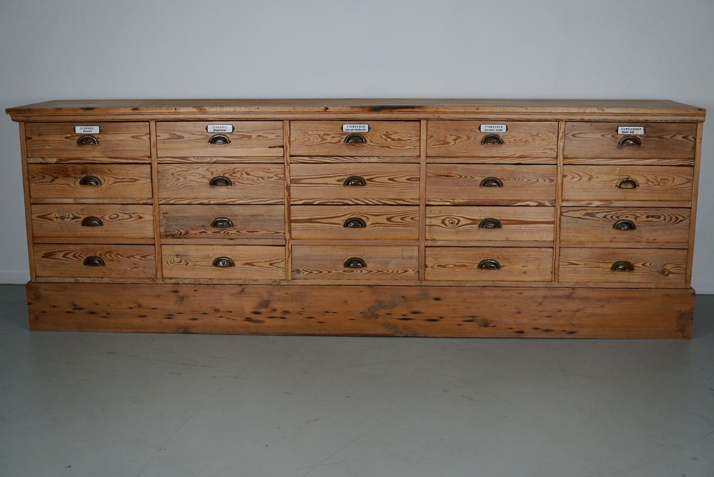 Large Dutch Pine Apothecary Cabinet / Bank of Drawers or Shop Counter, ca 1930