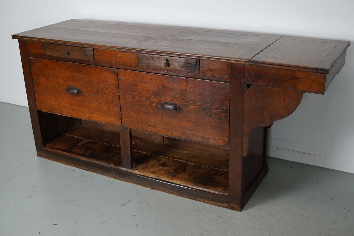 Antique French Oak Shop Counter Cabinet / Kitchen Island, circa 1900s