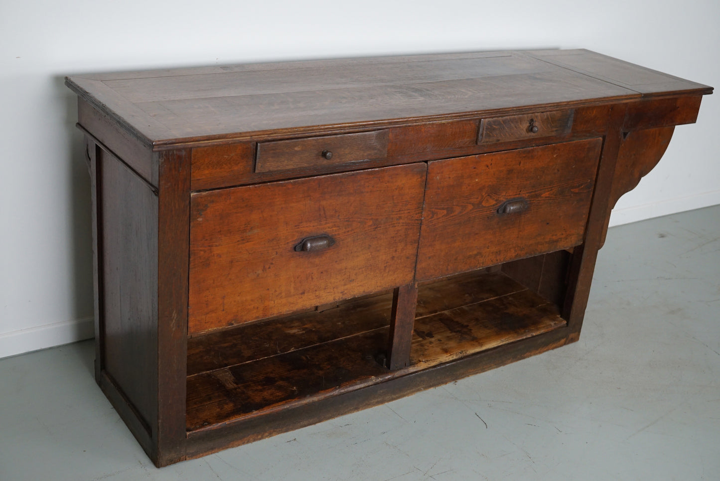 Antique French Oak Shop Counter Cabinet / Kitchen Island, circa 1900s