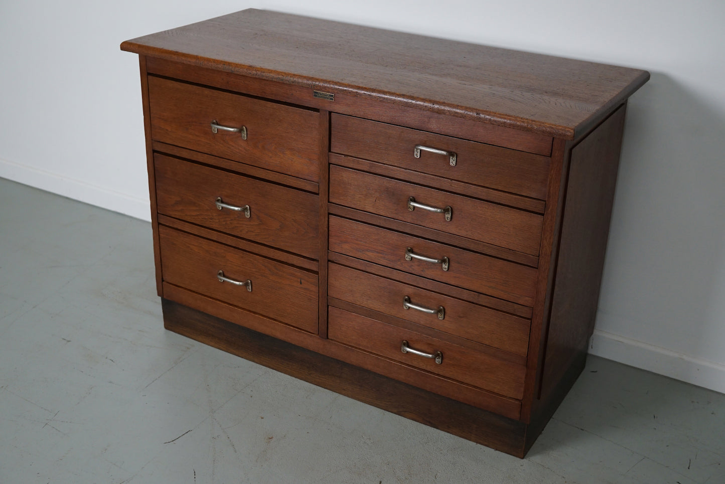 Dutch Industrial Oak Apothecary Cabinet, Mid-20th Century