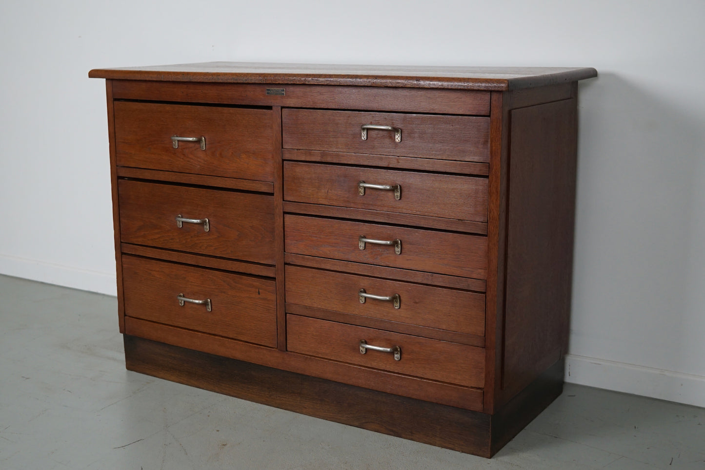 Dutch Industrial Oak Apothecary Cabinet, Mid-20th Century