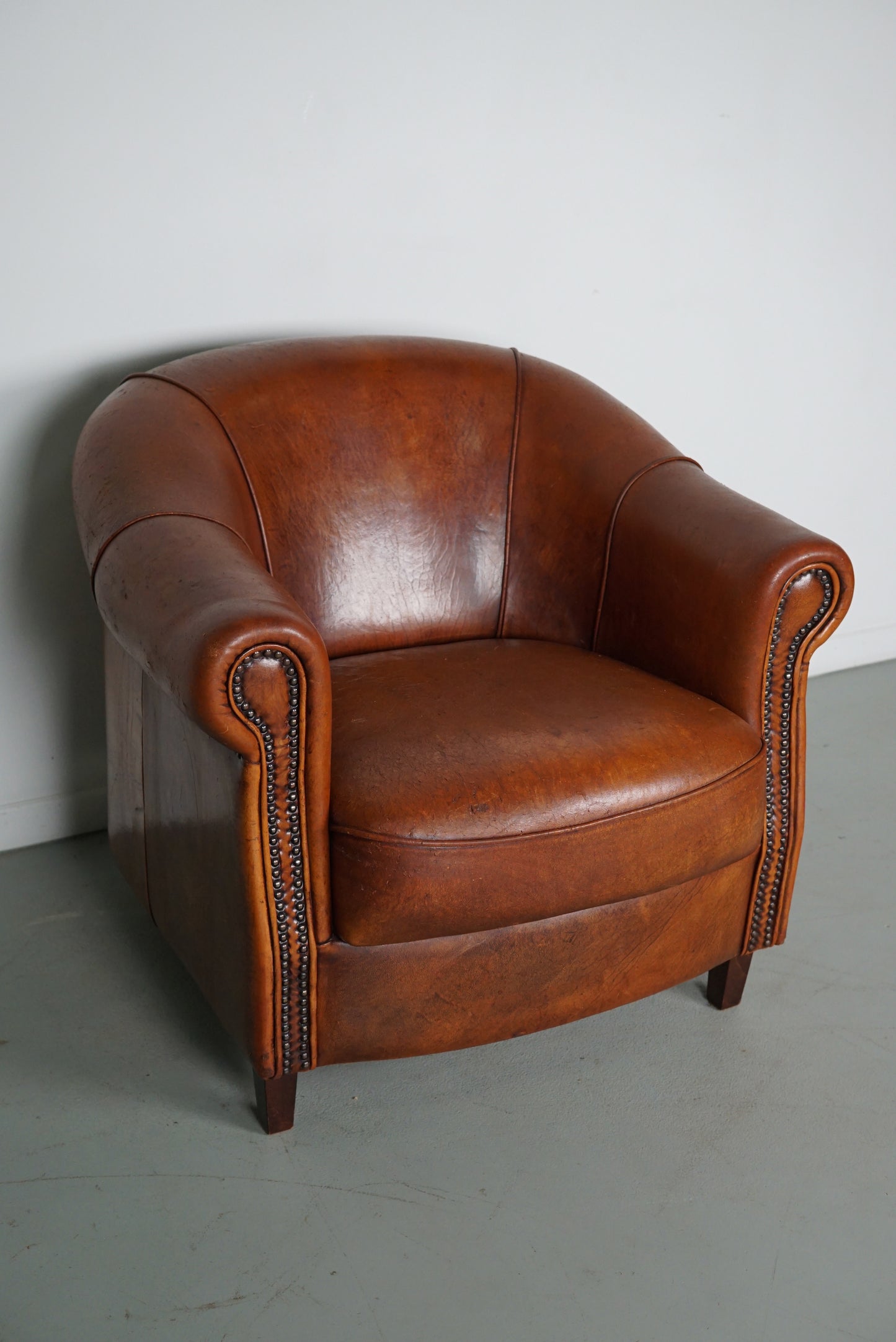 Vintage Dutch Cognac Colored Leather Club Chair