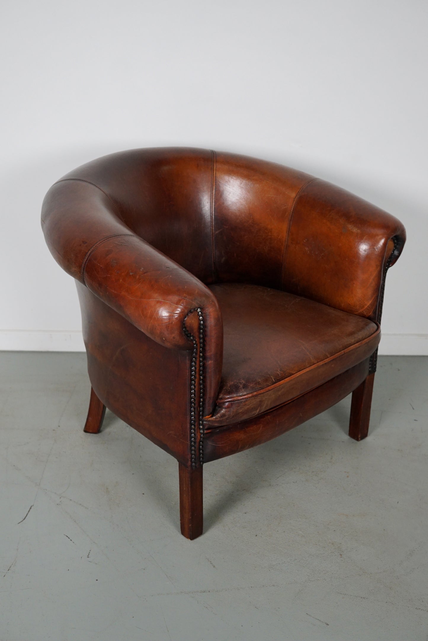 Vintage Dutch Cognac Colored Leather Club Chair