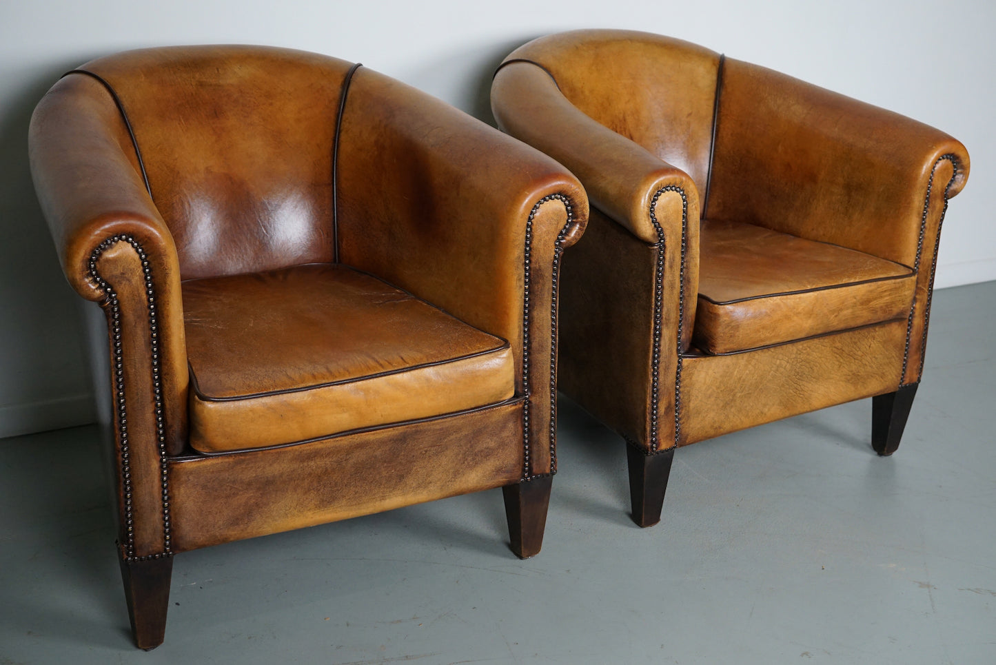 Vintage Dutch Cognac Colored Leather Club Chair, Set of 2