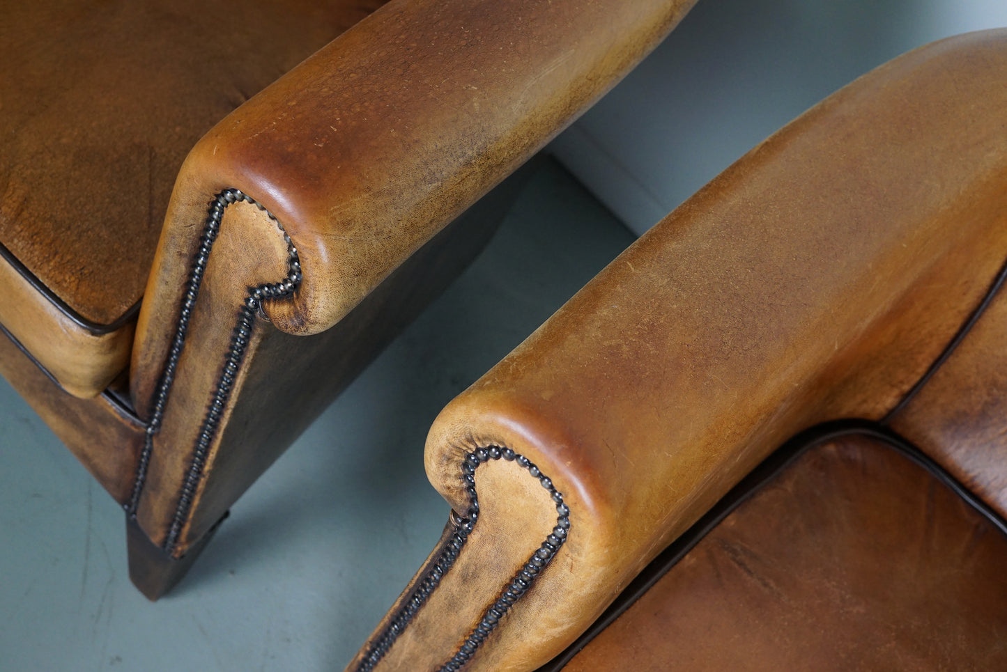 Vintage Dutch Cognac Colored Leather Club Chair, Set of 2