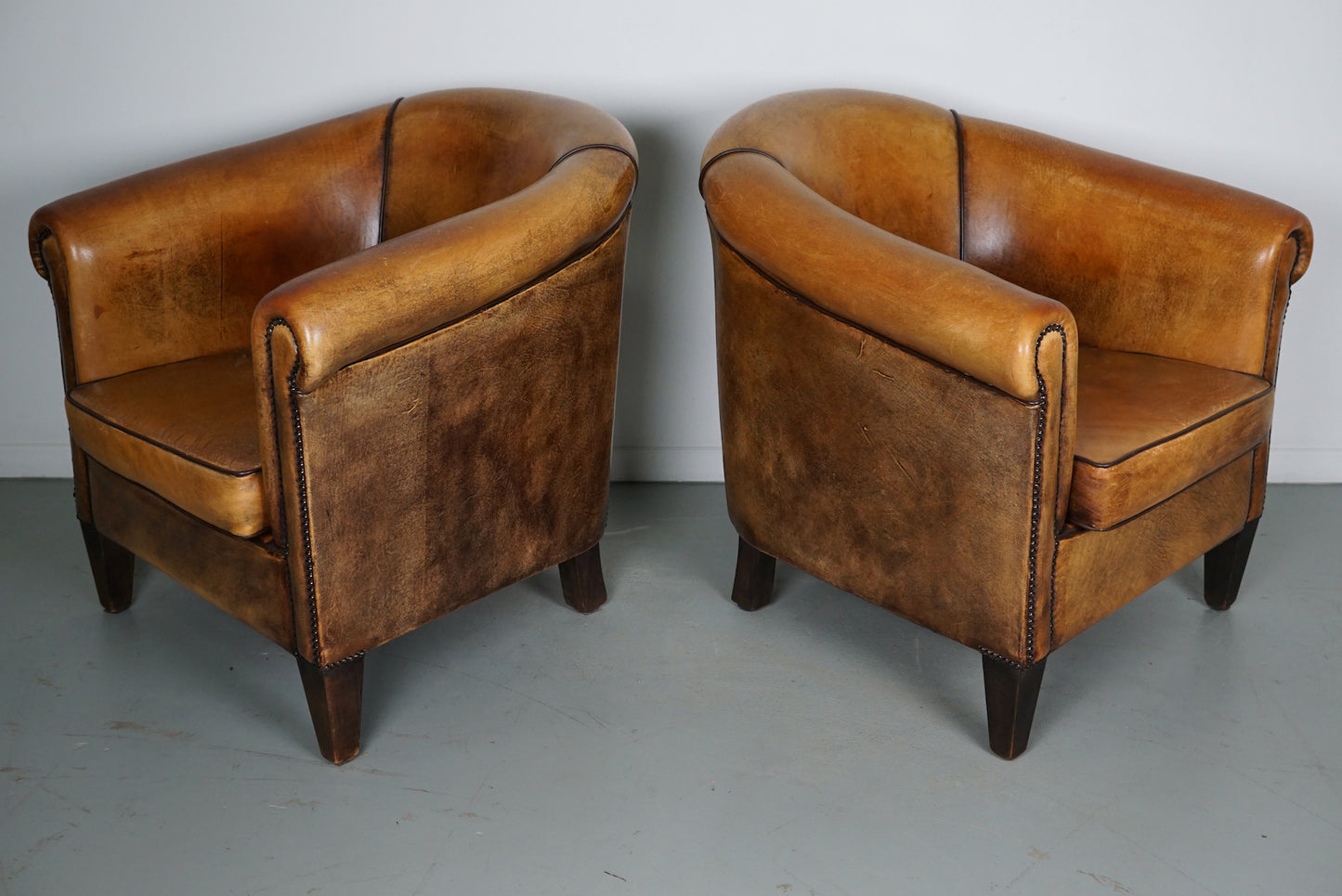 Vintage Dutch Cognac Colored Leather Club Chair, Set of 2