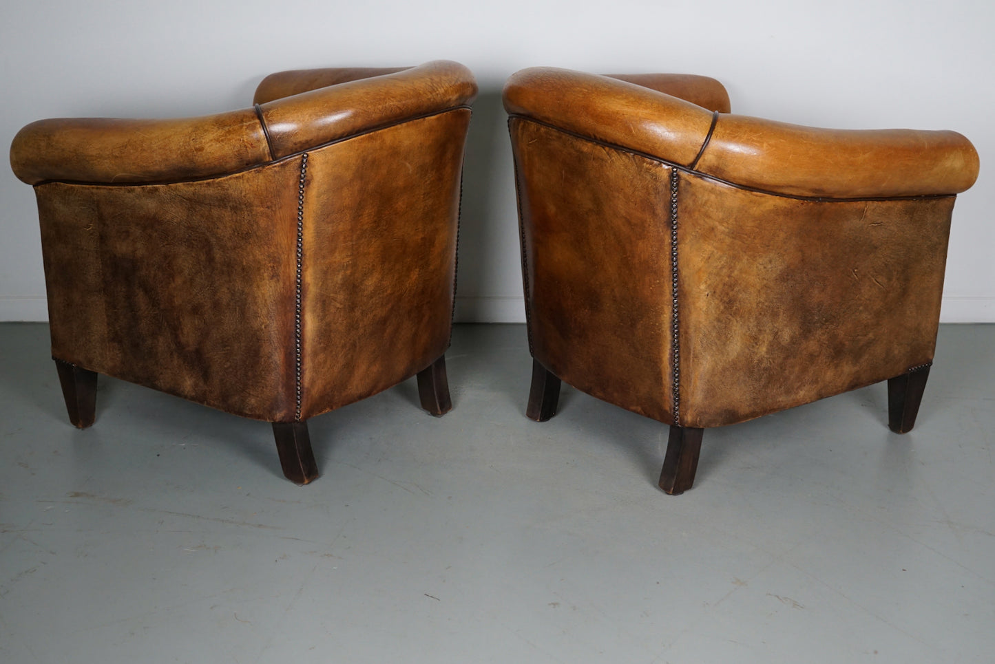 Vintage Dutch Cognac Colored Leather Club Chair, Set of 2