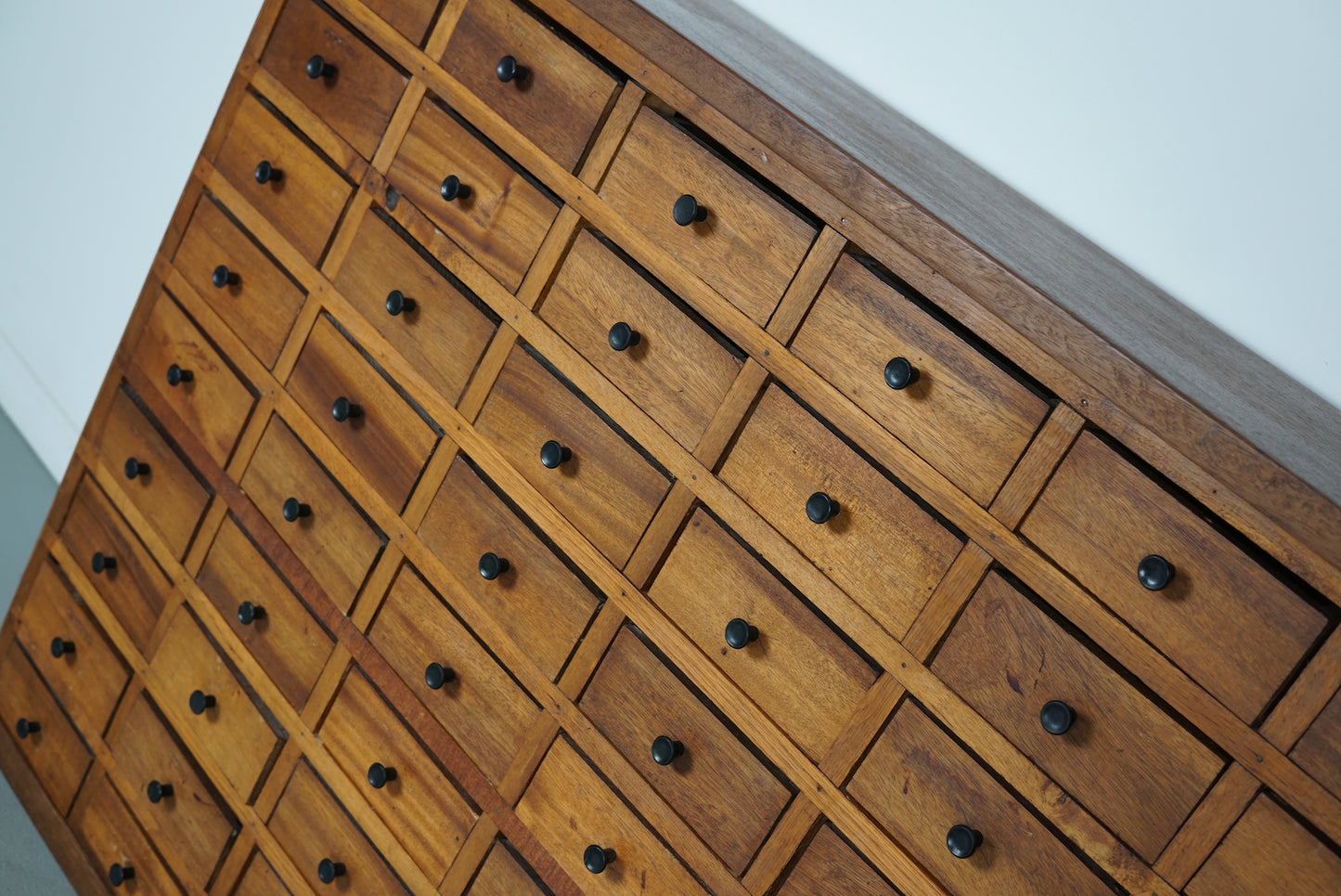 Dutch Hardwood Industrial Apothecary Cabinet, Mid-20th Century