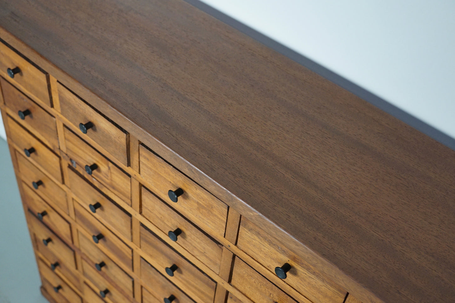 Dutch Hardwood Industrial Apothecary Cabinet, Mid-20th Century