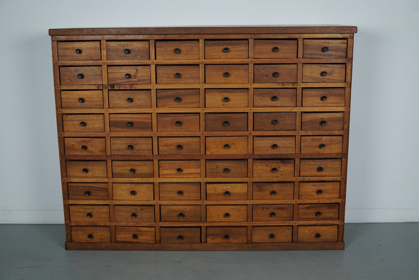 Dutch Hardwood Industrial Apothecary Cabinet, Mid-20th Century