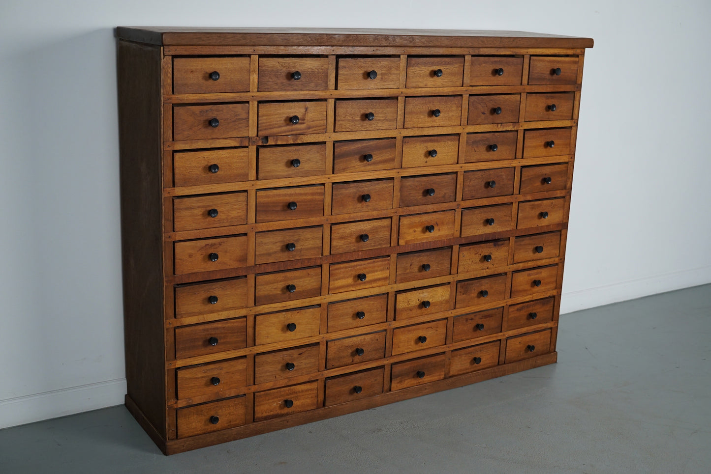 Dutch Hardwood Industrial Apothecary Cabinet, Mid-20th Century