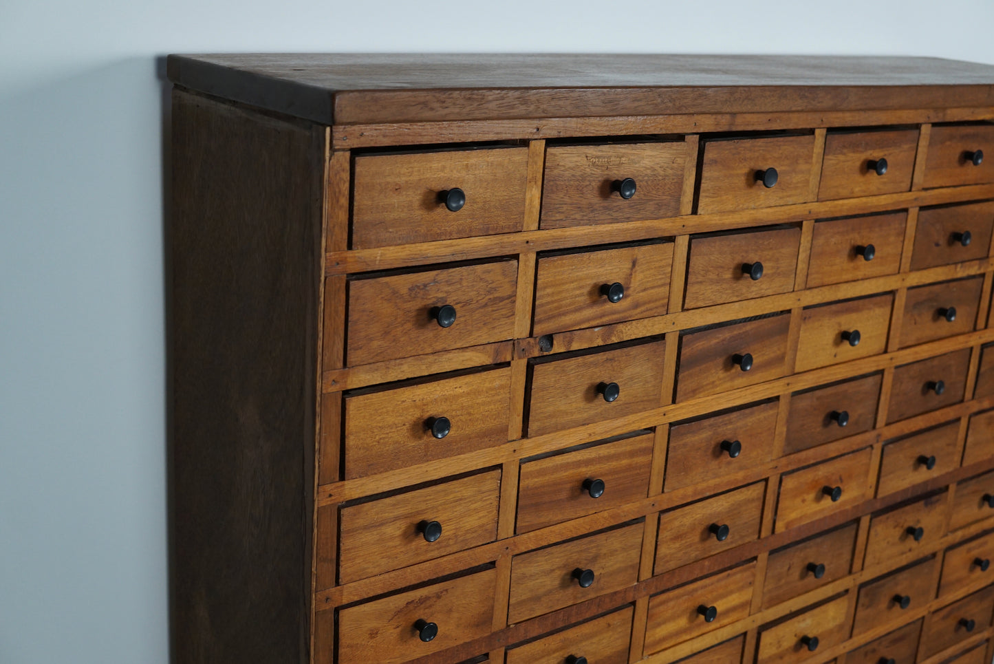 Dutch Hardwood Industrial Apothecary Cabinet, Mid-20th Century