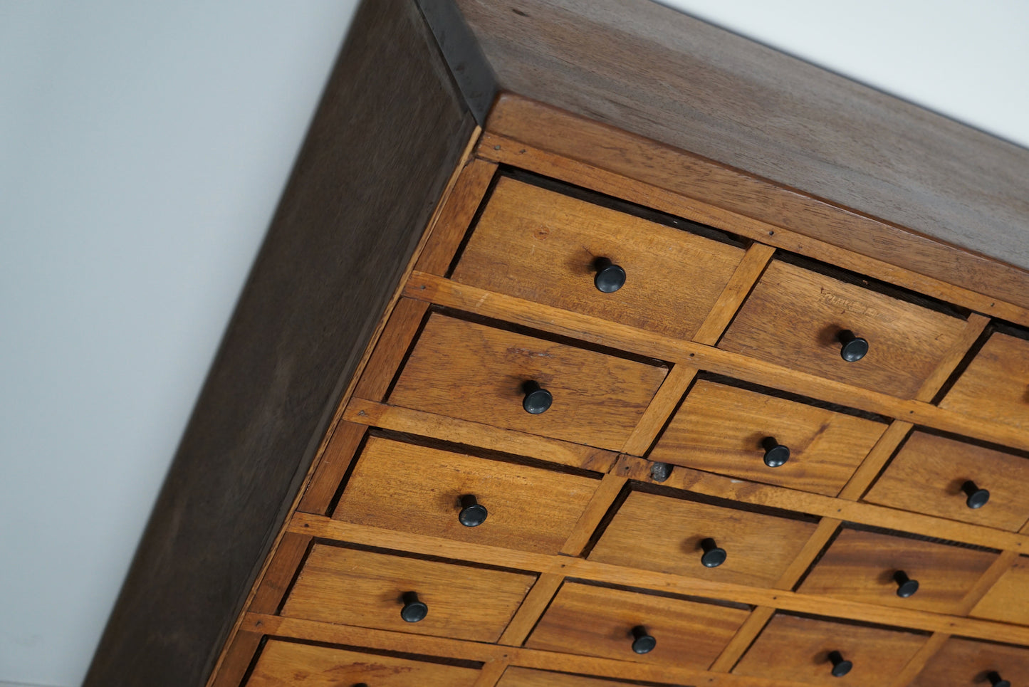 Dutch Hardwood Industrial Apothecary Cabinet, Mid-20th Century