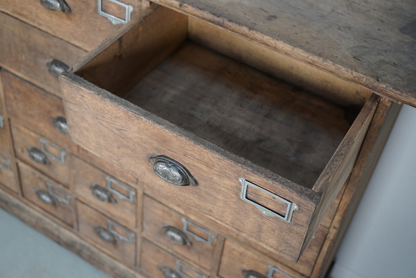 Industrial Large French Oak Hardware Store Apothecary Cabinet, 1920/1930s