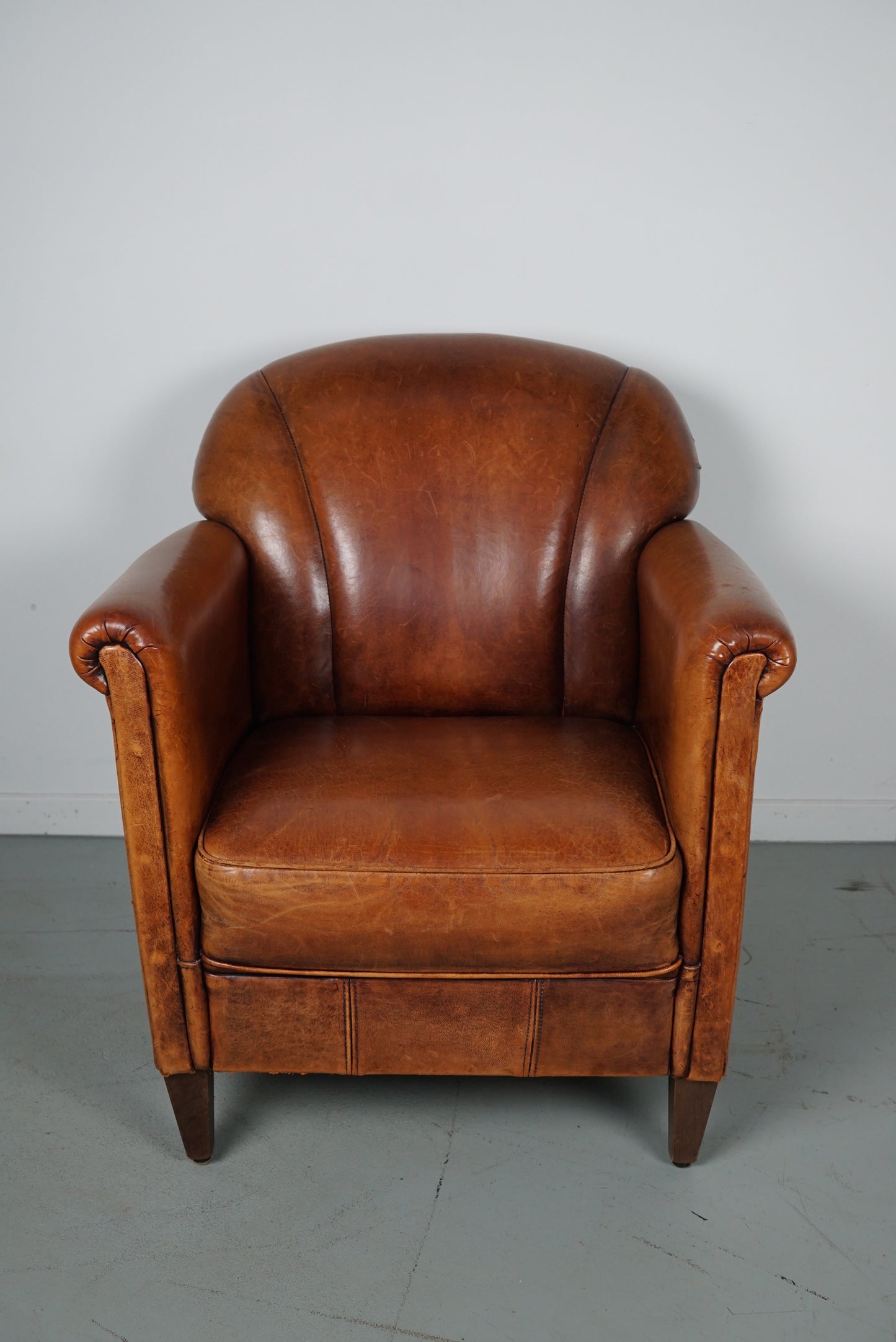 Vintage Dutch Cognac Colored Leather Club Chair, with Footstool