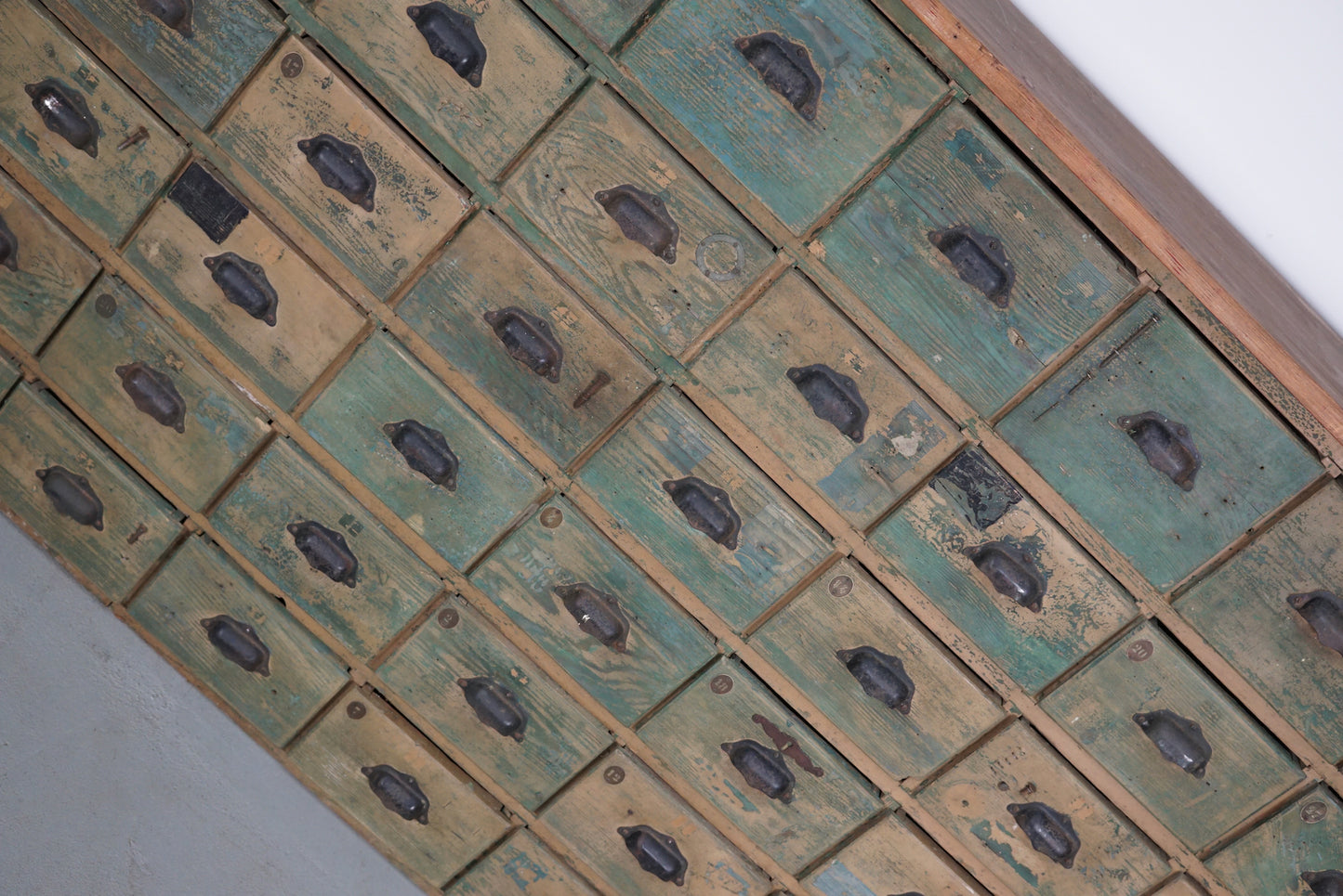 Industrial Large French Painted Pine Hardware Store Cabinet, 1950s