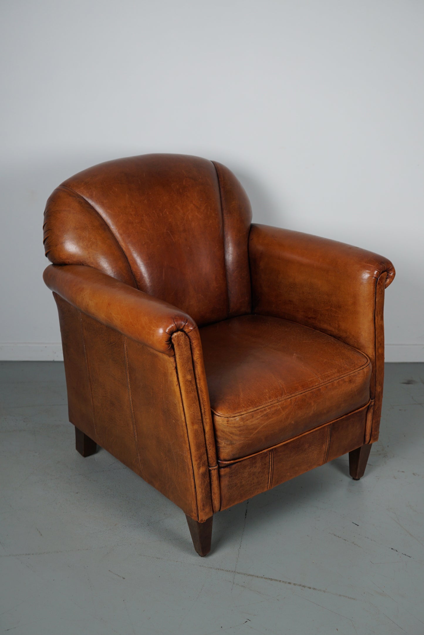 Vintage Dutch Cognac Colored Leather Club Chair, with Footstool