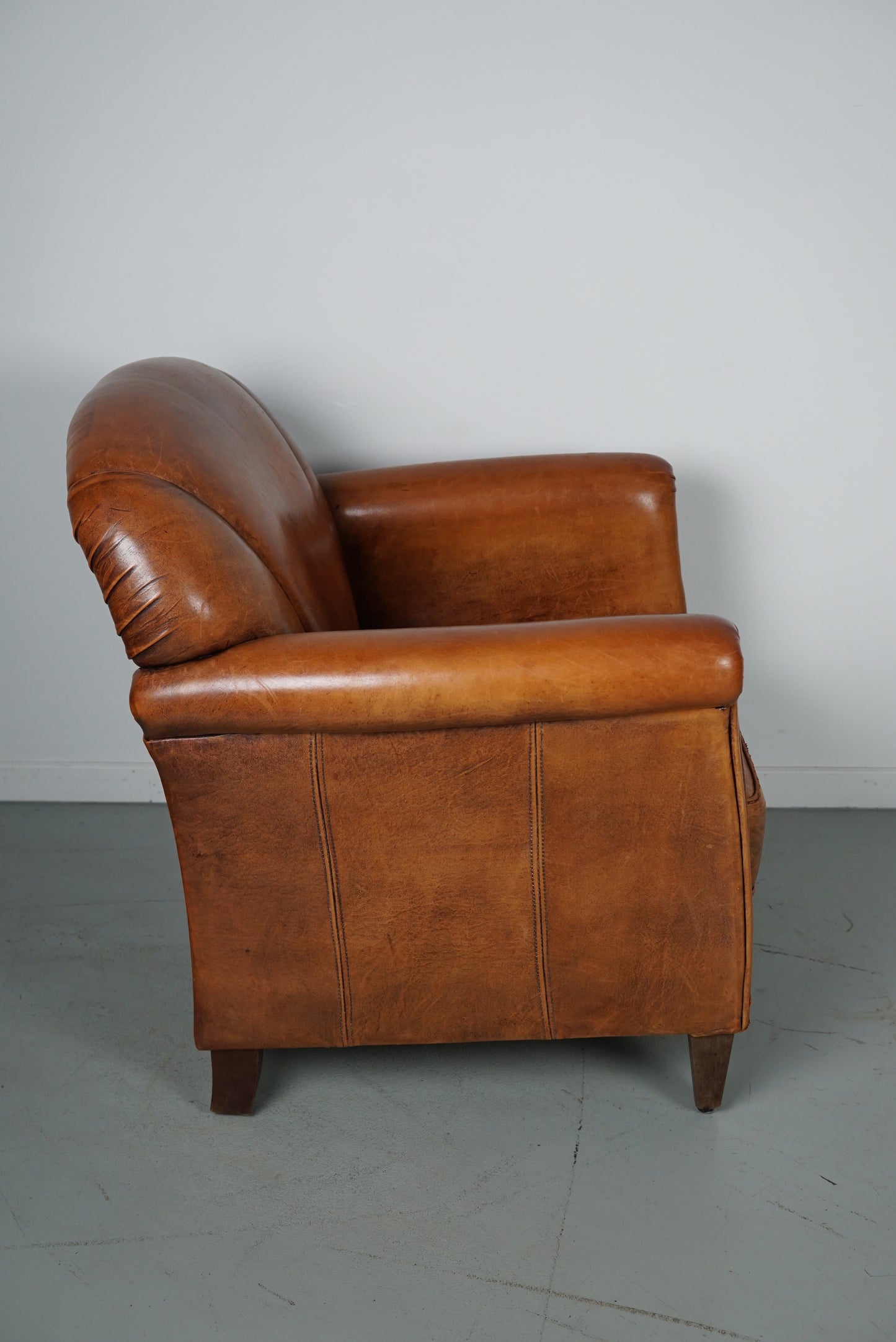 Vintage Dutch Cognac Colored Leather Club Chair, with Footstool