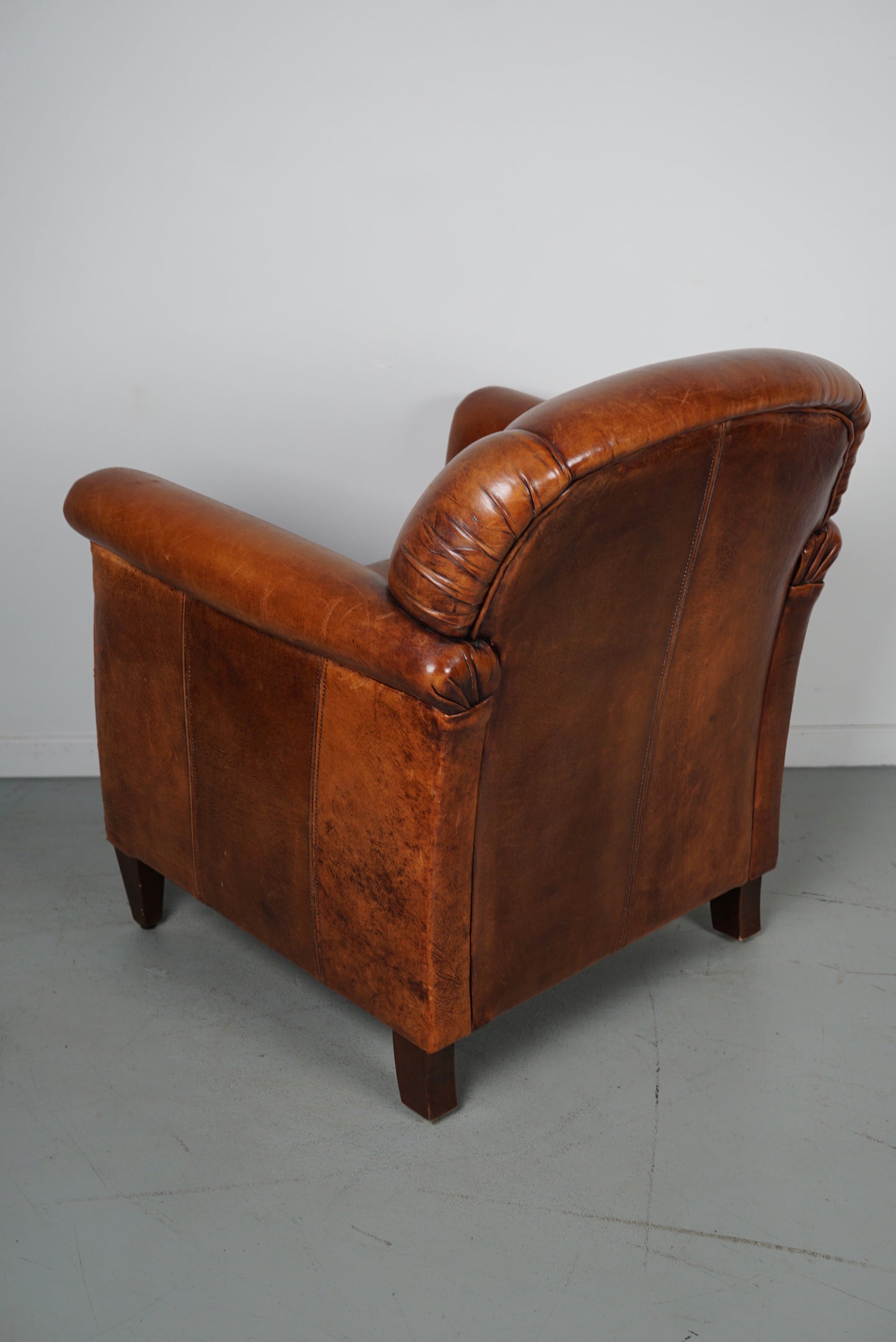Vintage Dutch Cognac Colored Leather Club Chair, with Footstool