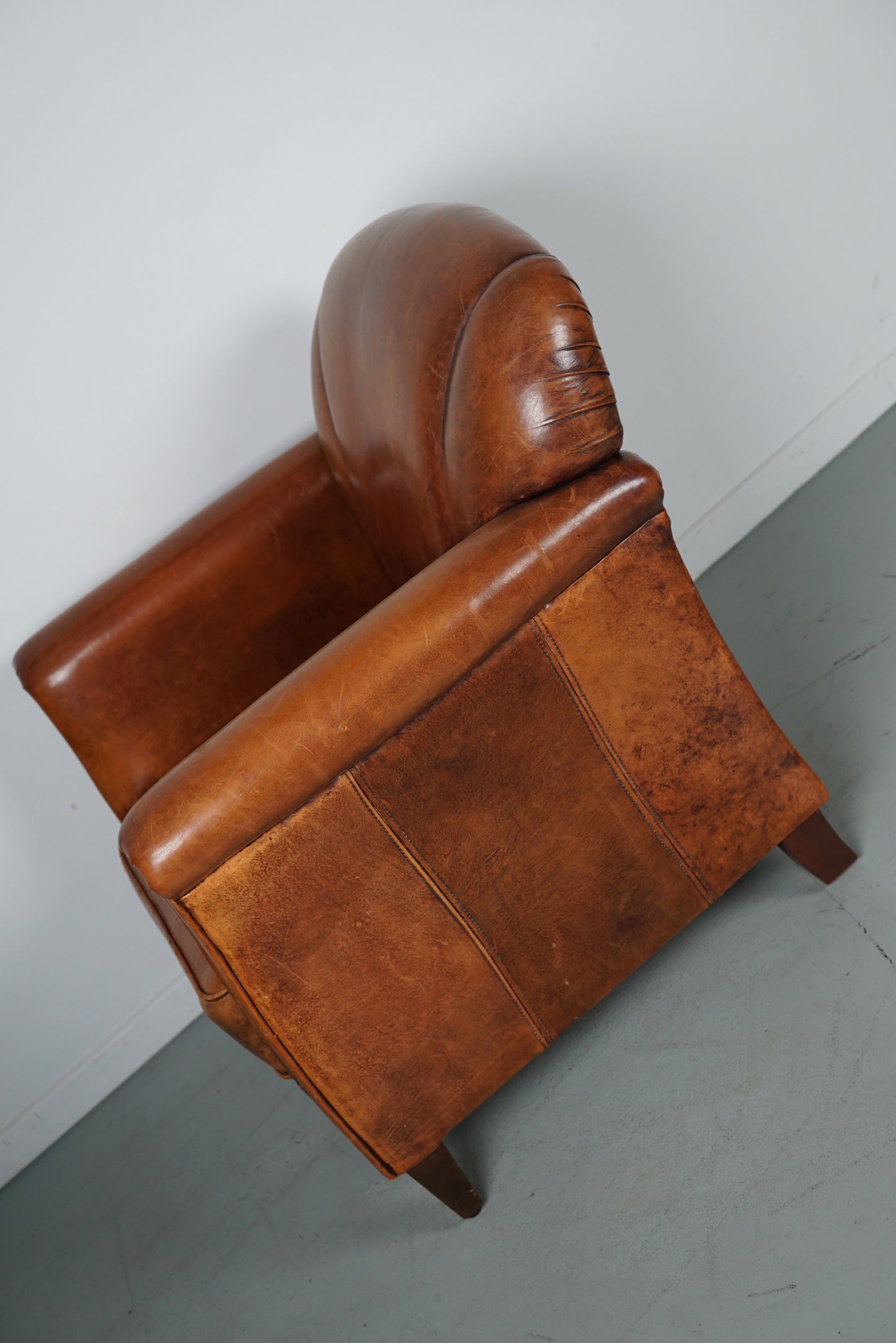 Vintage Dutch Cognac Colored Leather Club Chair, with Footstool