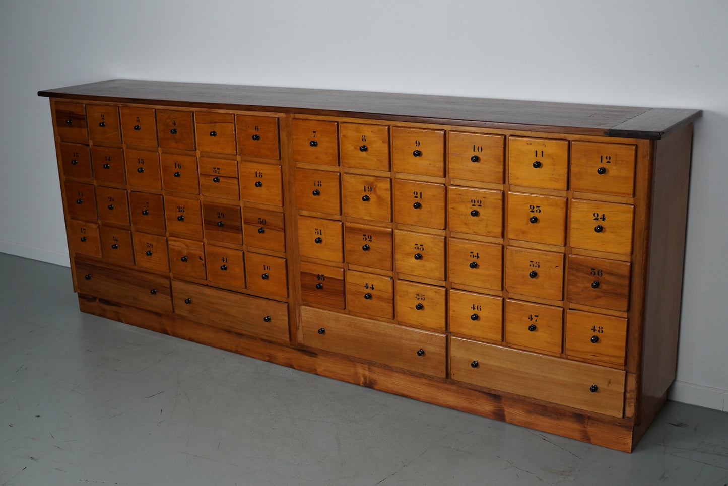 Large Dutch Industrial Beech Apothecary / School Cabinet, Mid-20th Century