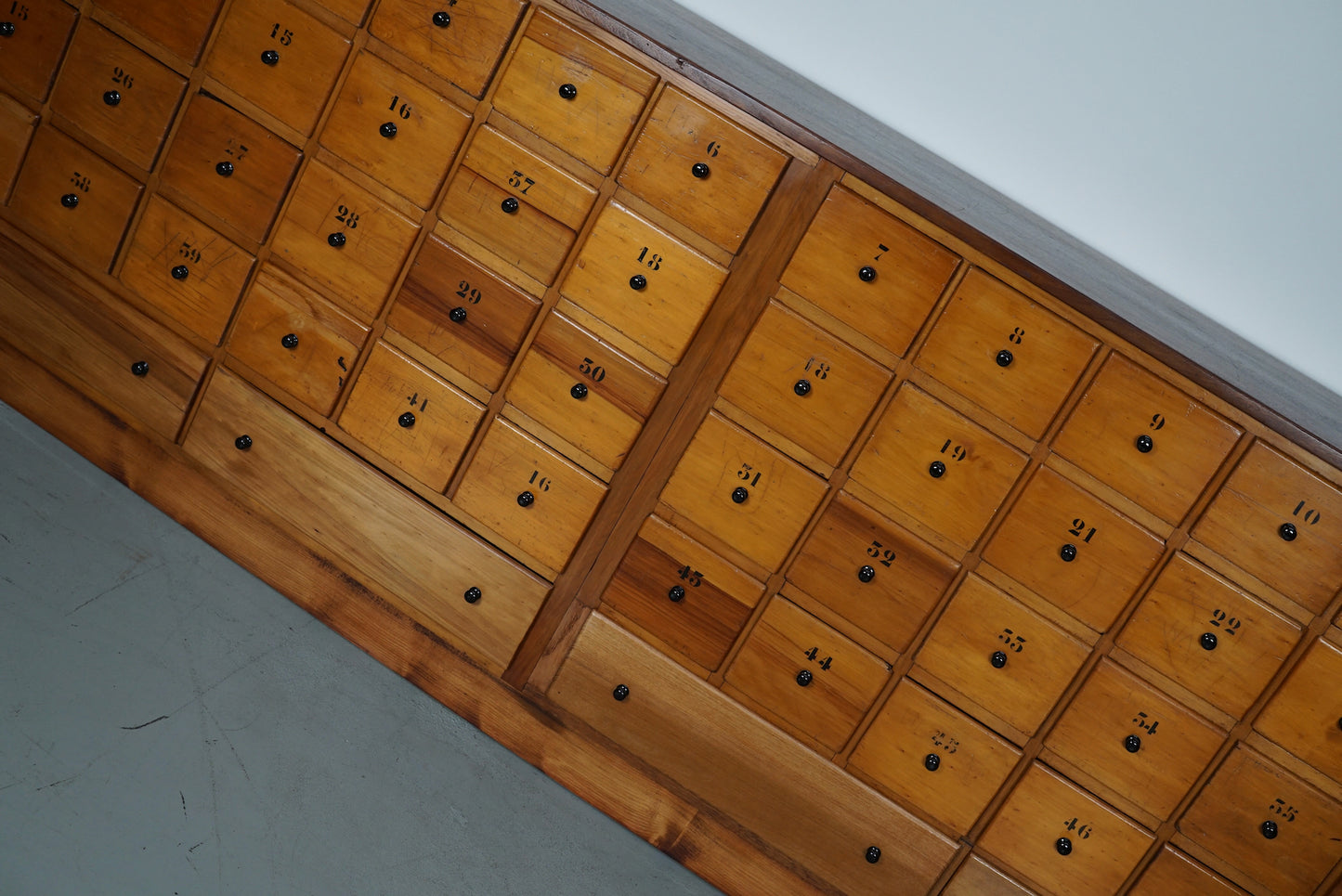 Large Dutch Industrial Beech Apothecary / School Cabinet, Mid-20th Century