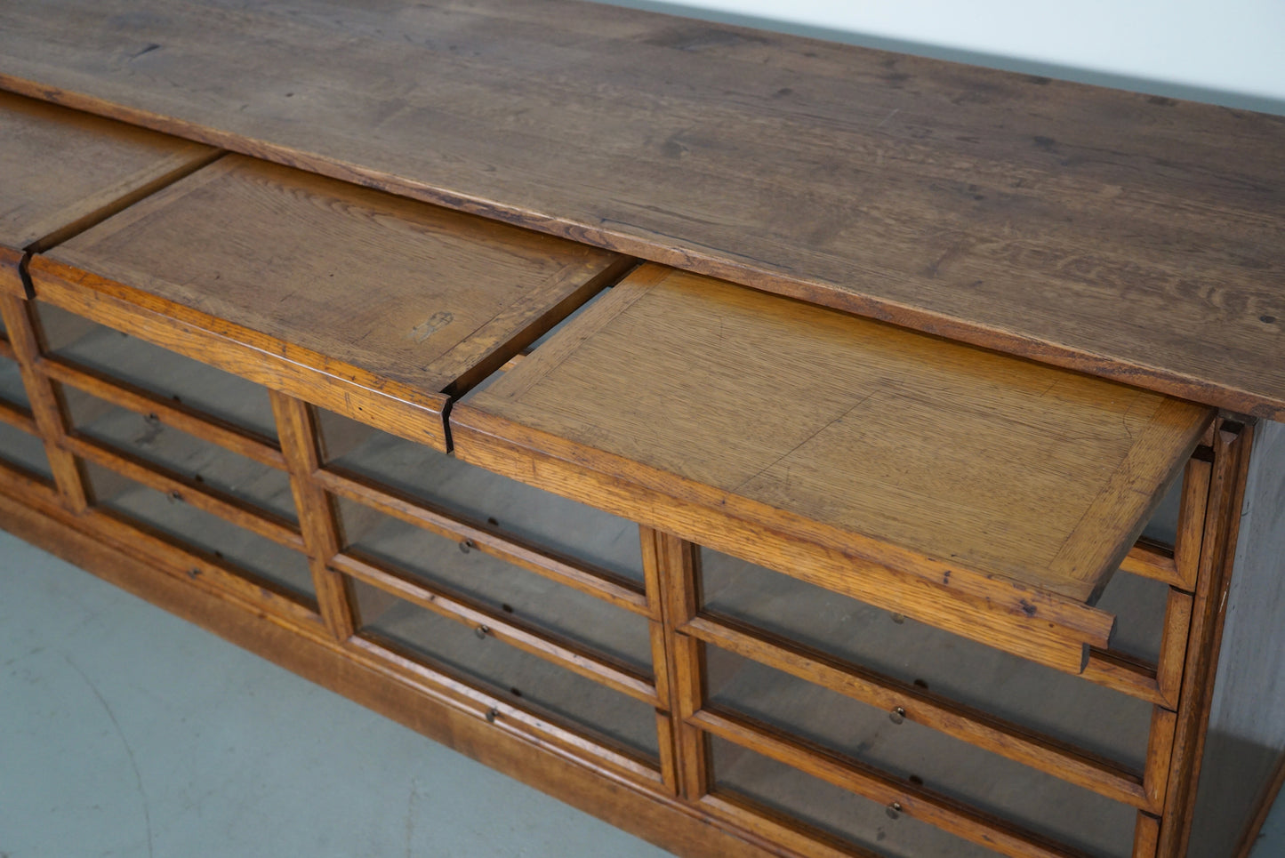 Vintage Dutch Oak Haberdashery Shop Cabinet / Vitrine, 1950s