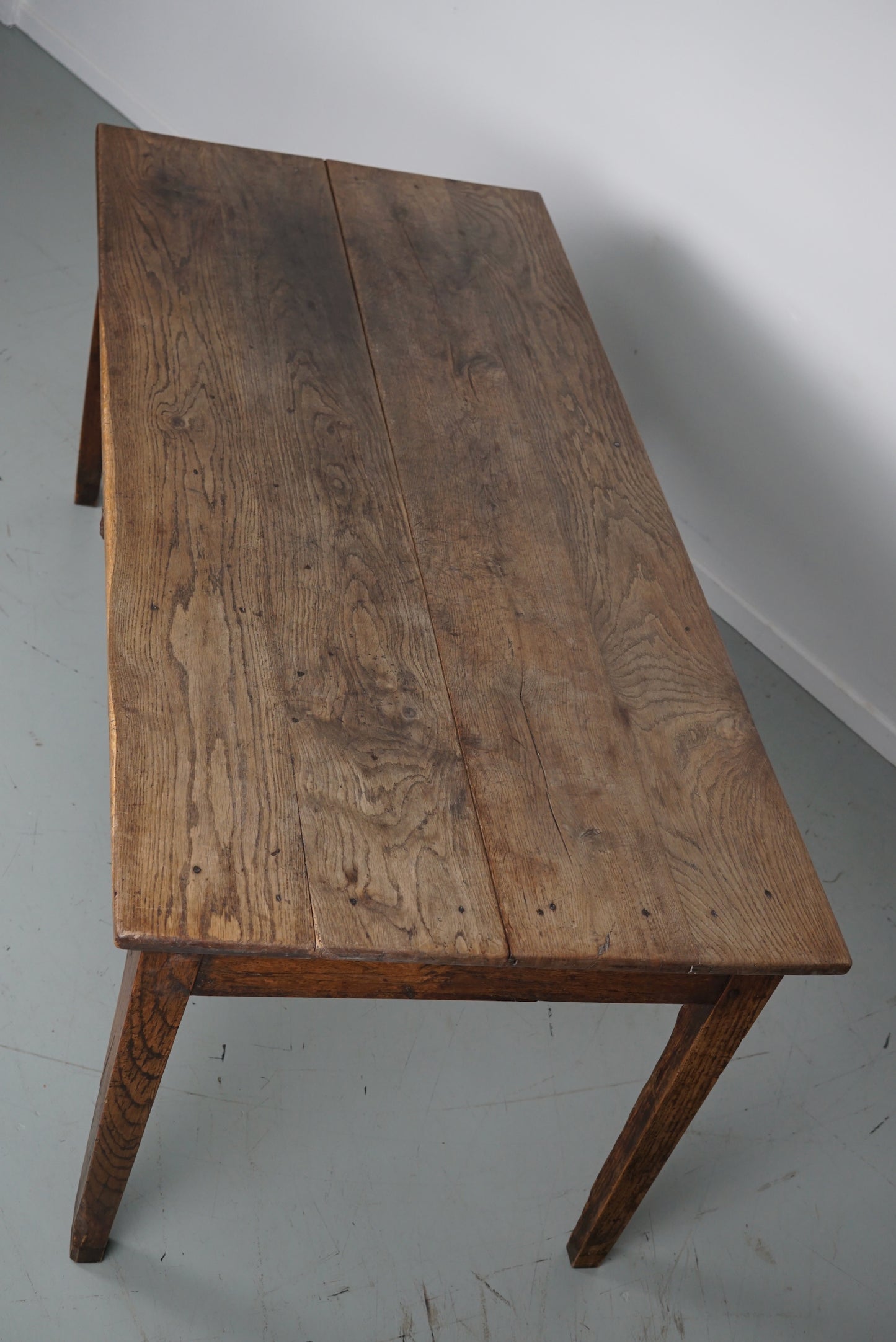 Antique Greyed Oak 19th Century French Rustic Farmhouse Dining Table