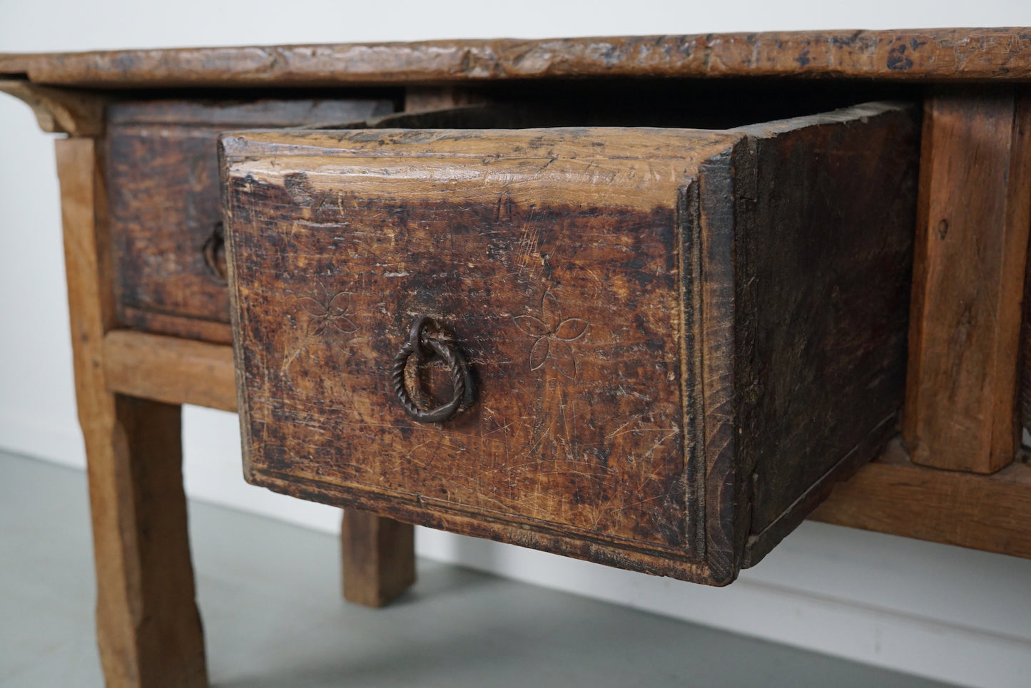 Antique Spanish Rustic Farmhouse Chestnut Side Table / Console, 18th Century
