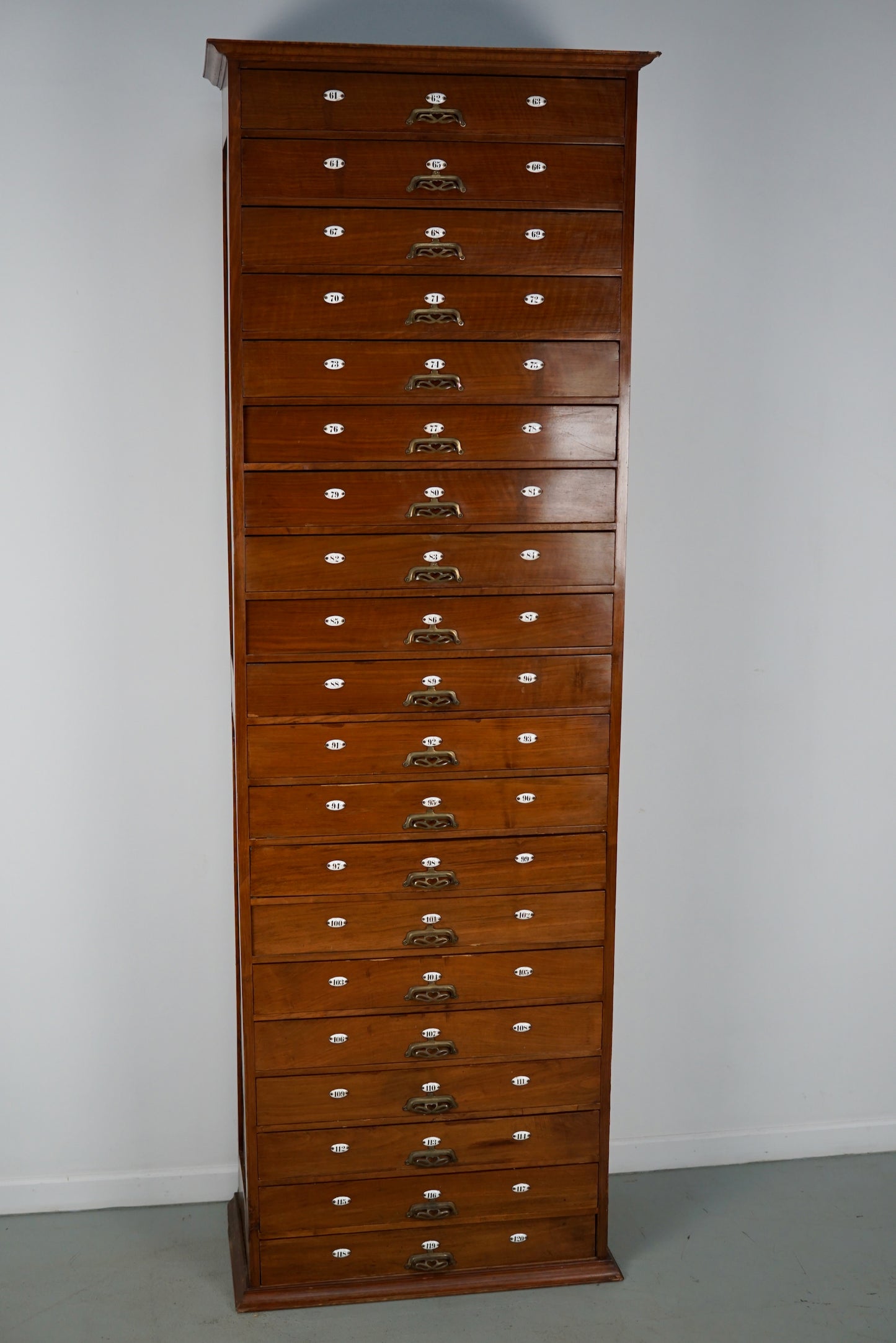 Very Tall Dutch Art Nouveau Walnut Apothecary Cabinet / Barber Cabinet, 1900s