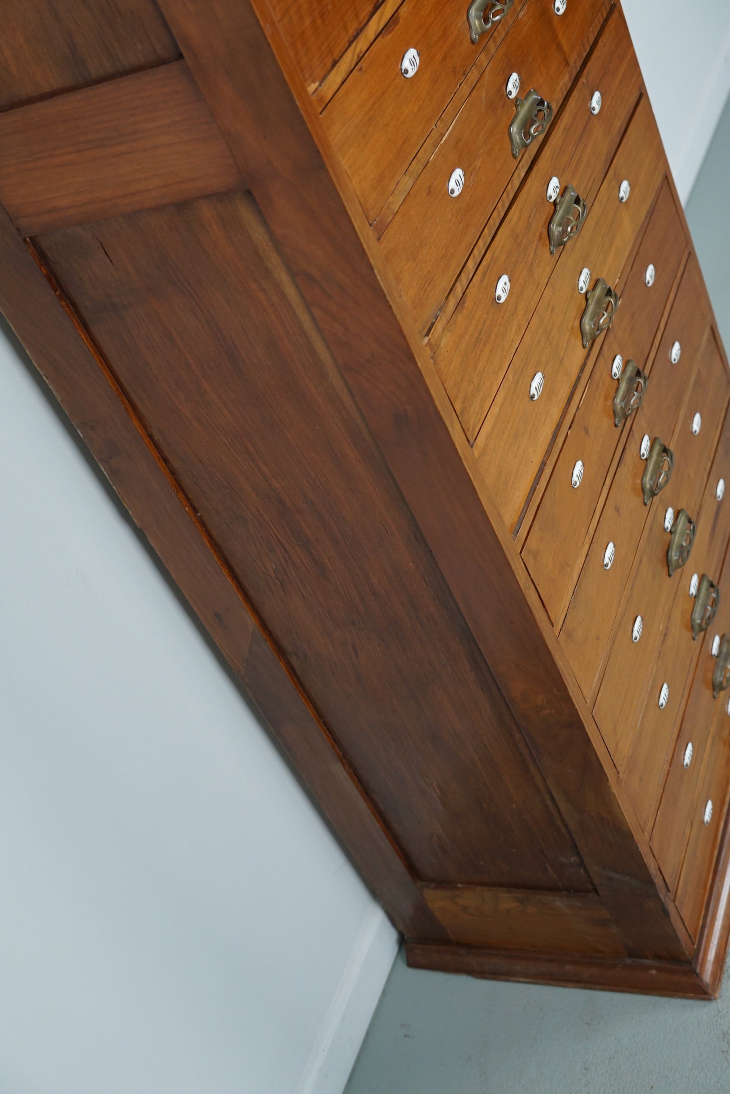 Very Tall Dutch Art Nouveau Walnut Apothecary Cabinet / Barber Cabinet, 1900s