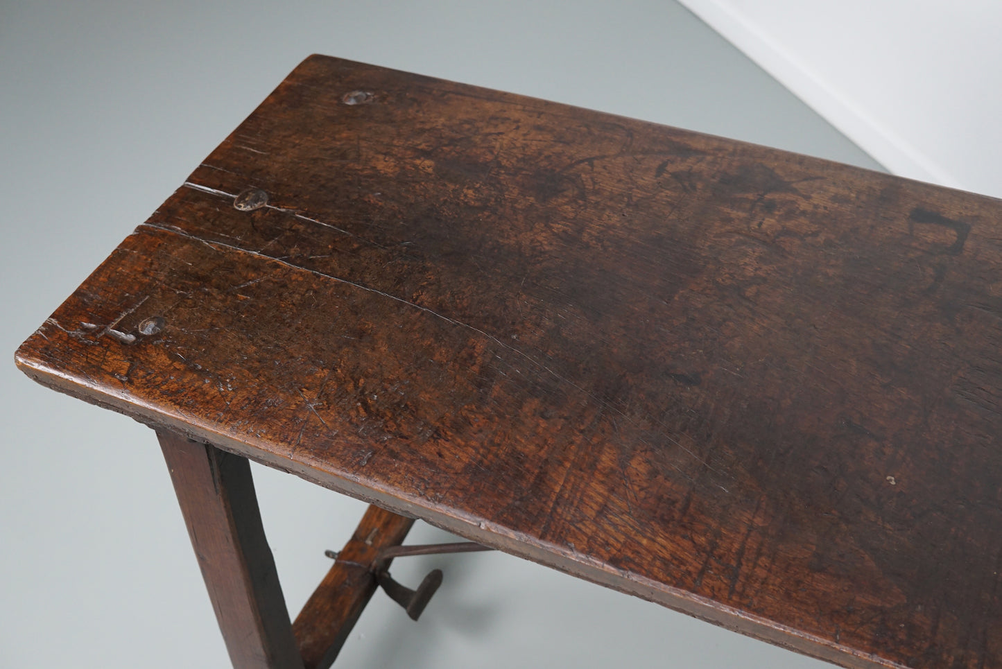 Antique Spanish Rustic Farmhouse Chestnut Side Table / Console, 18th Century