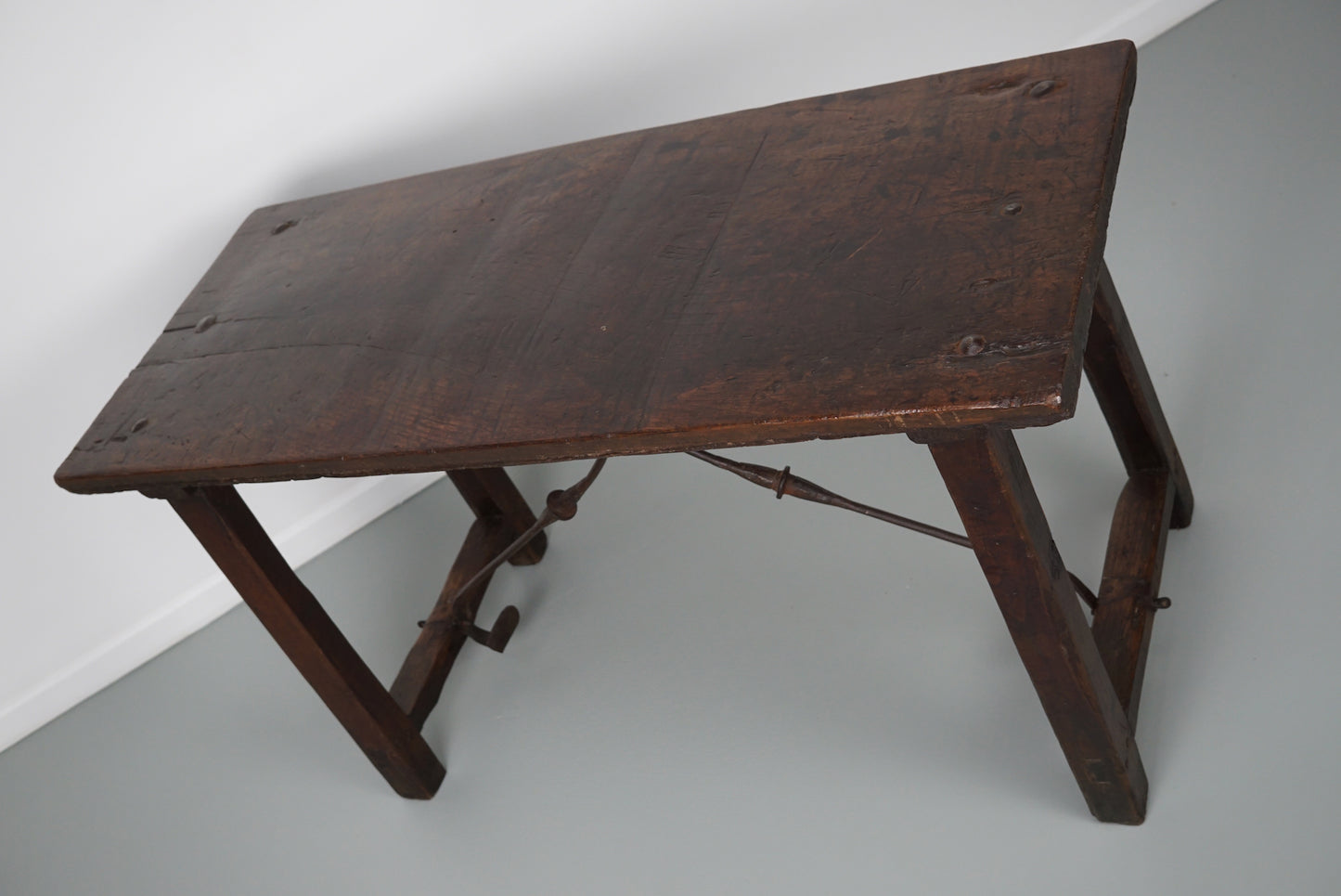 Antique Spanish Rustic Farmhouse Chestnut Side Table / Console, 18th Century