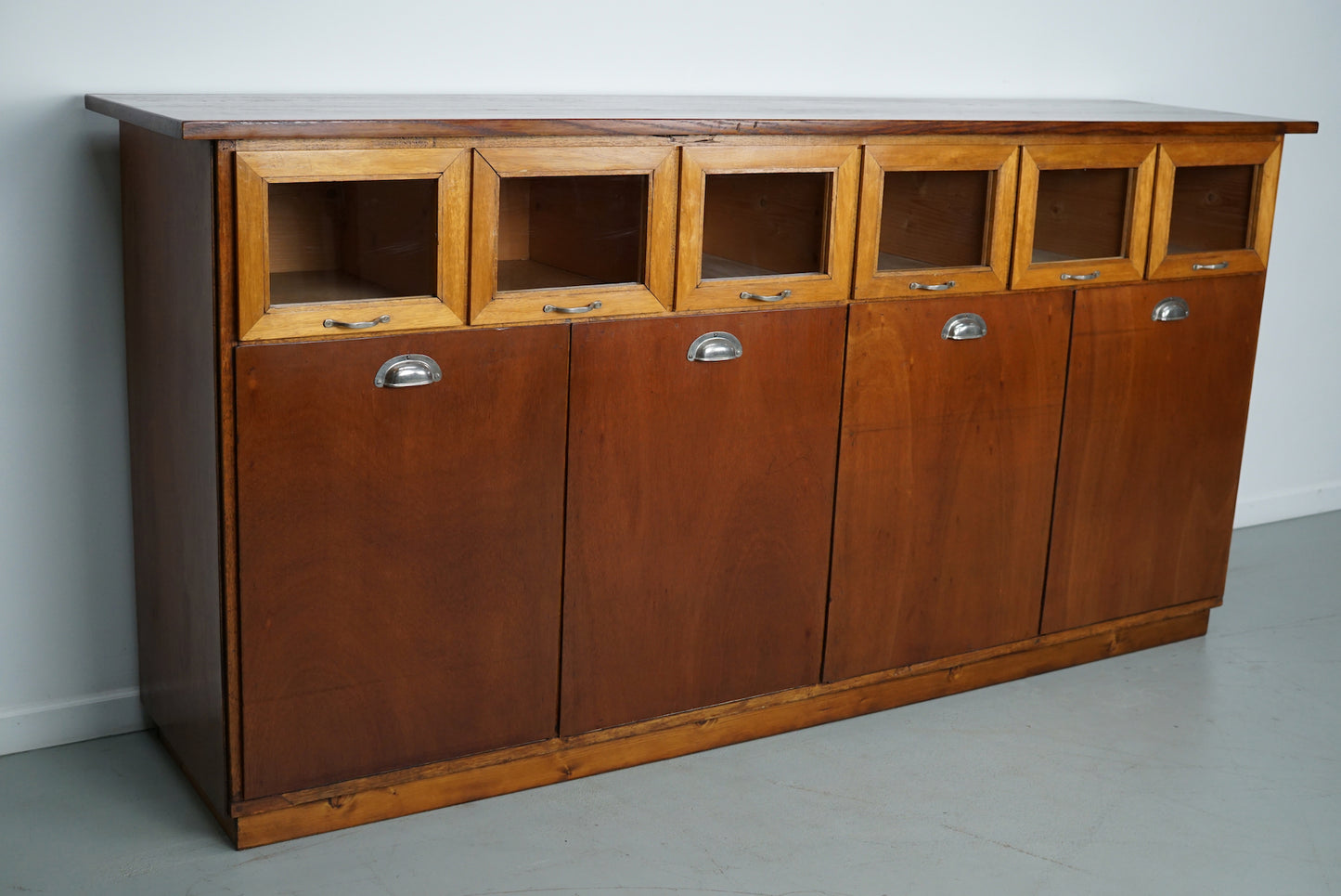 Vintage Dutch Beech & Oak Haberdashery Shop / Grain Cabinet, 1950s